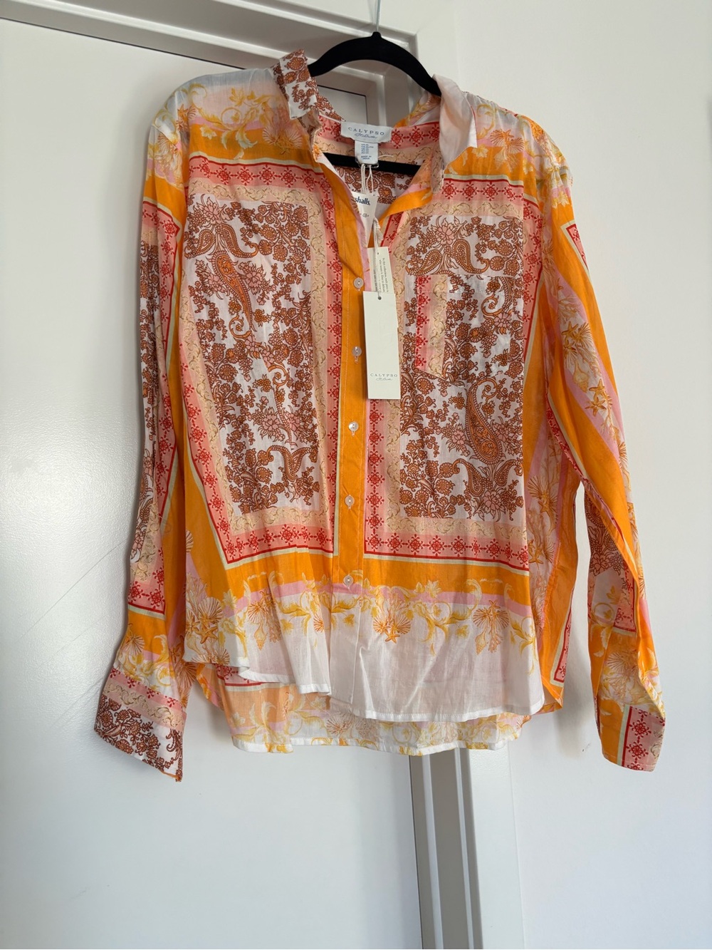 Gentle Fawn Yellow, White & Brown Paisley Button-Front Blouse